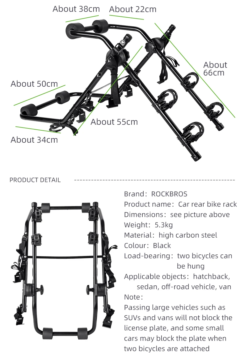 Rockbros Universal Vehicle Foldable Bike Rack For Car Roof Rack Carrier With Wheels Fat Tire