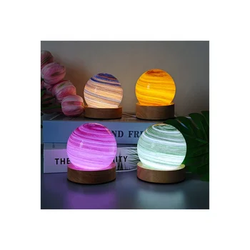 Creative designer lamp wooden detachable night light bedroom lighting decoration table lamp glass rechargeable touch planet lamp
