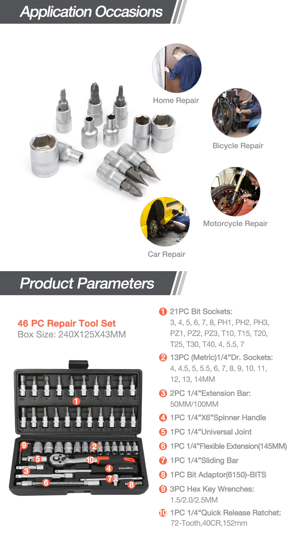 Hand Combo Tools Set Car Repairing Kit Complete Hand Set Kit For Home