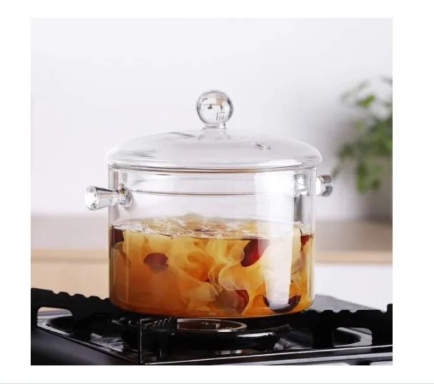 1.5L High Borosilicate Heat-Resistant Glass Clear Pasta Instant Noodle Pot Pan Stew Cooker Baby Food Milk Sauce Hot Pot with Lid Mini Size Cookware