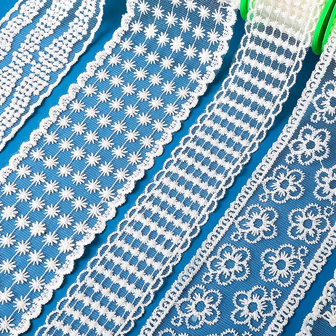 Width 7 cm Polyester Embroidered Soft Mesh Milk Silk Lace White Tulle Lace Trim Fabric for Garments Bridal Dress