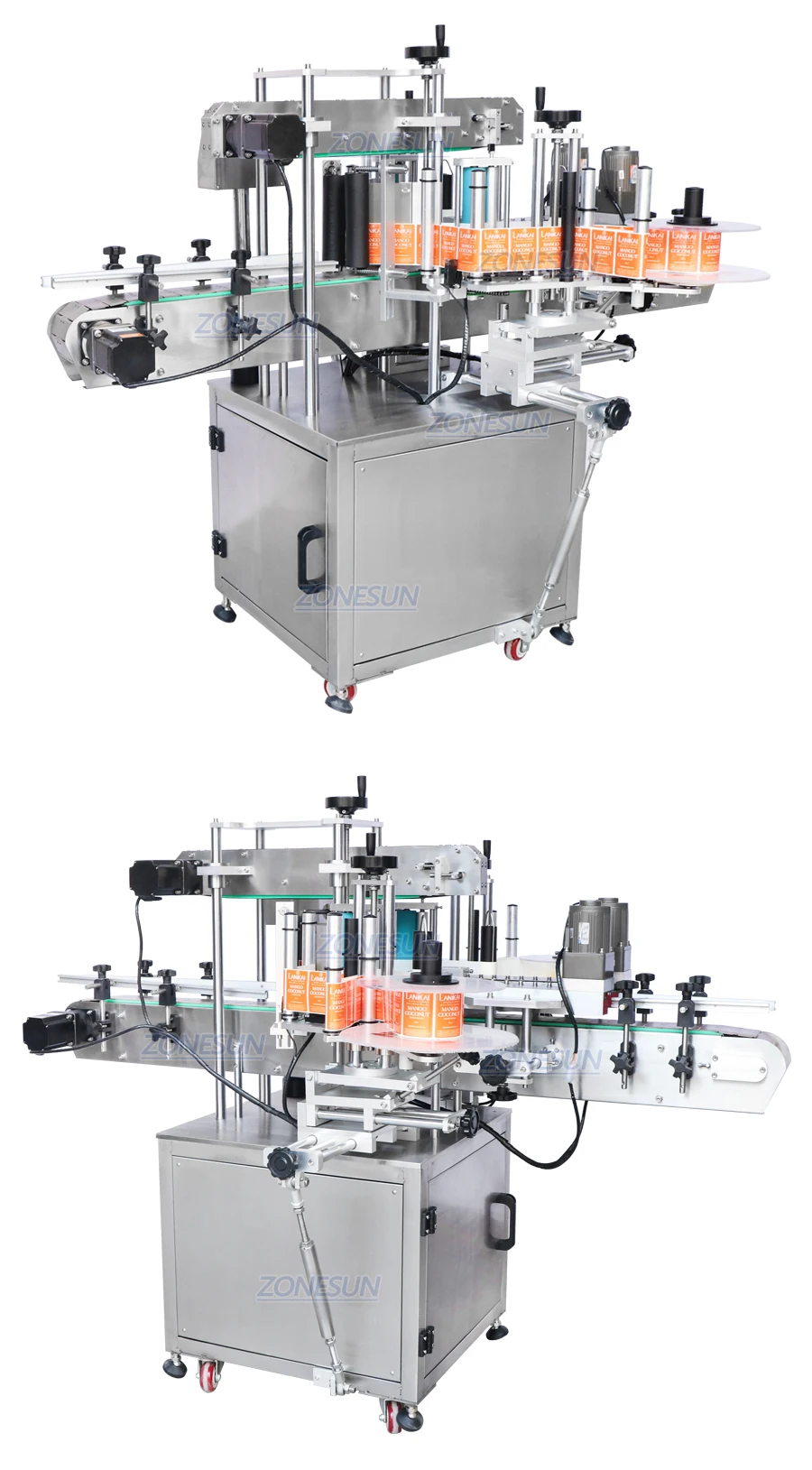ZONESUN ZS-TB300V Automatic Stickers Flat Bottle Double Sided Labeling ...