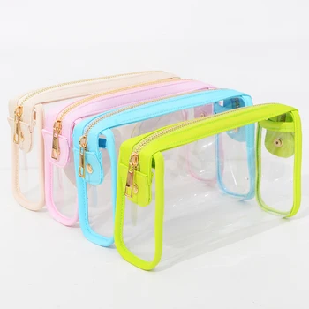 Stock Multi Color Small MOQ Candy Make Up Bag Zipper Waterproof Portable Travel Storage Pouch Cosmetic Clear Bag