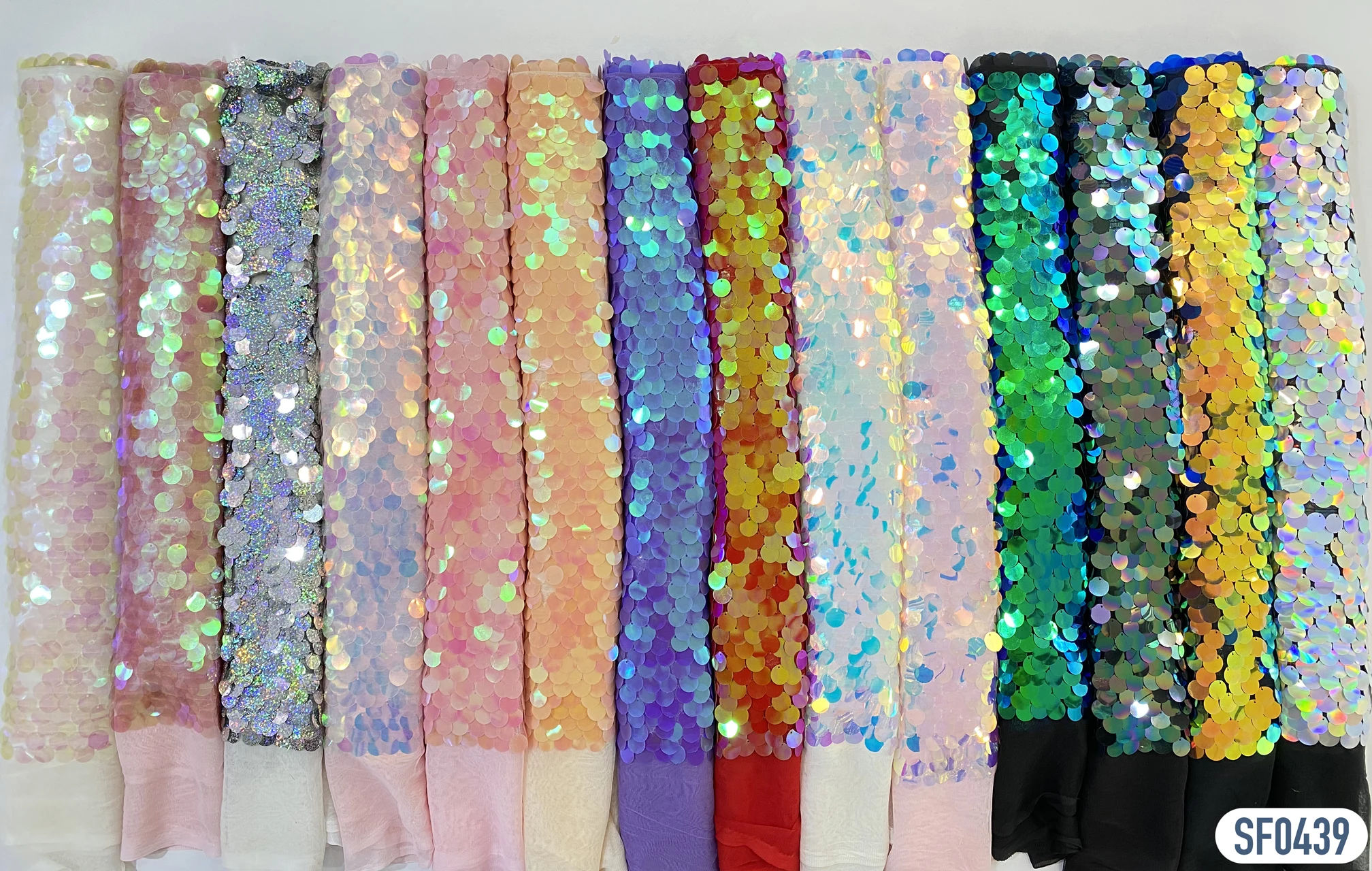 Eco-Friendly Sparkly Reversible Sequin Lace Fabric for Wedding Dress Custom Mermaid Fish Scale  Tulle Fabric