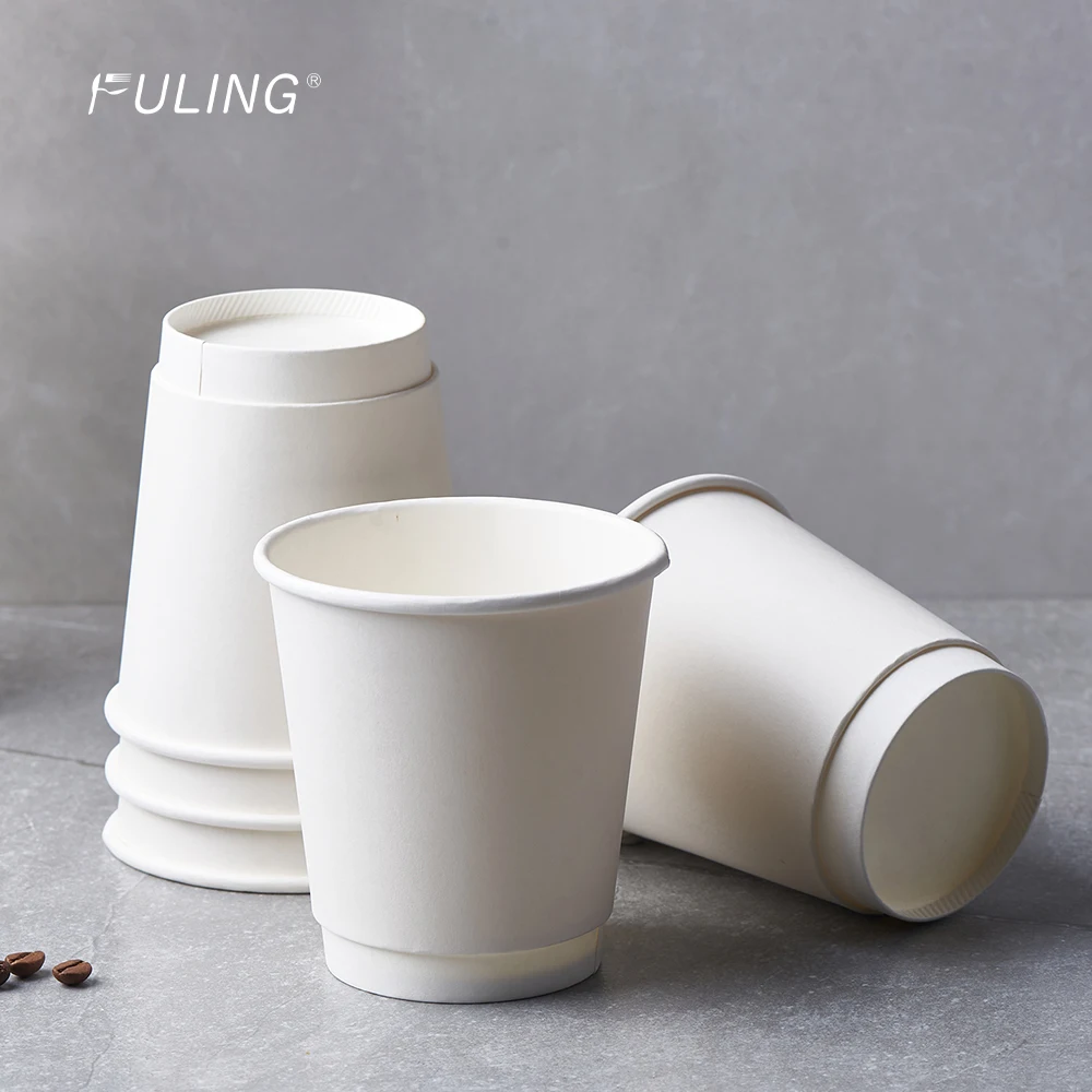 FULING Custom Printed logo Disposable Recycle 4oz 8oz 9oz 10oz 14 oz 16oz Double Ripple Wall Coffee Paper Cups with