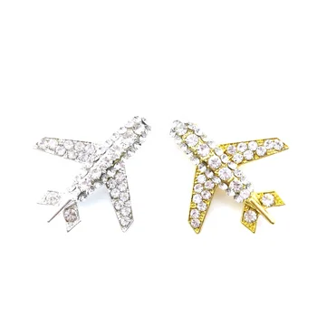 Crystal Airplane Hostess Brooches Pins Rhinestone Aircraft Brooch Pin