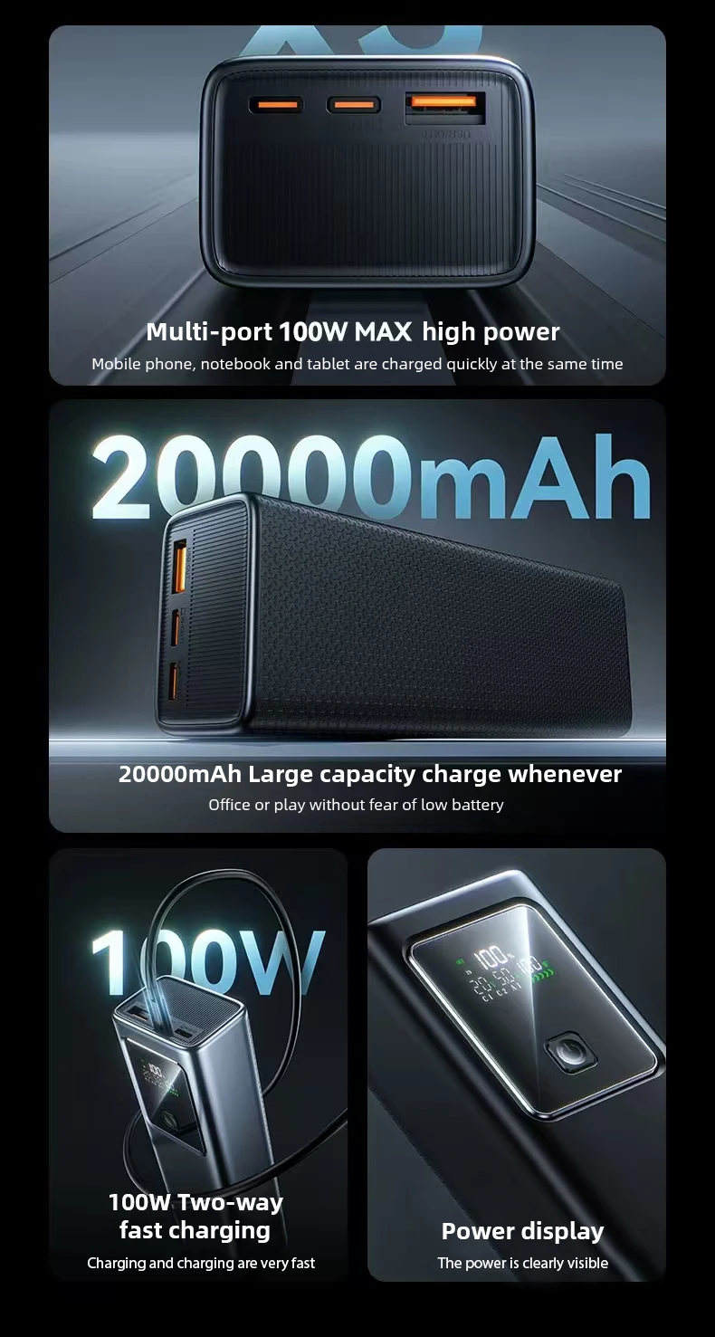 Chargeur Portable 100w PD banque d'alimentation pour ordinateur portable pour Macbook deux USB-C sortie 20000mah charge rapide Powerbank pour ordinateur portable