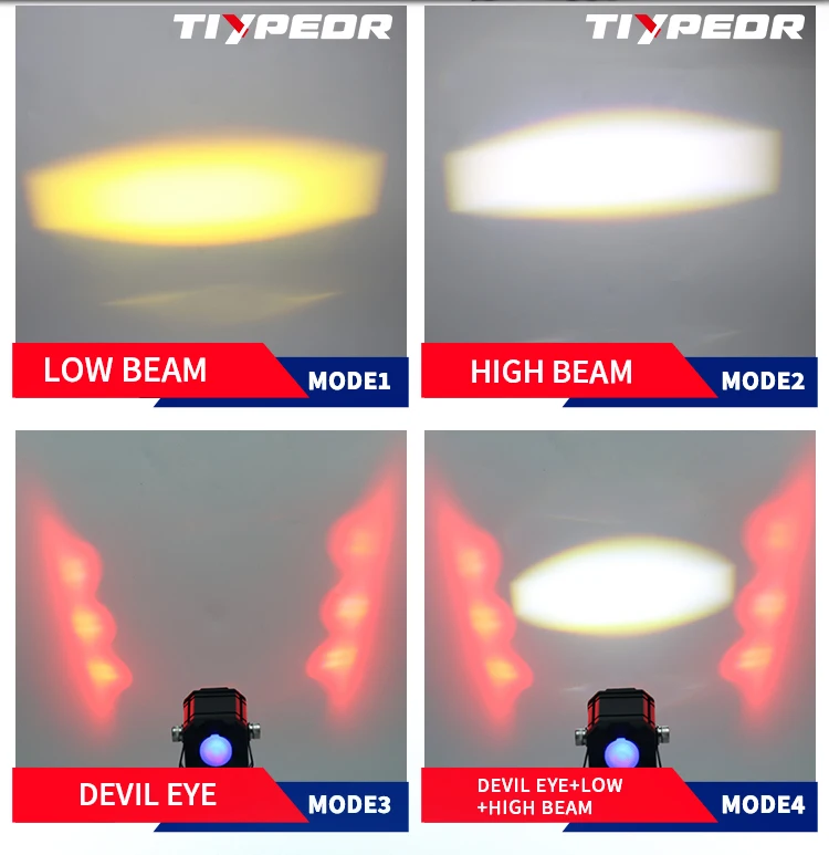 TIYPEOR Motorcycle Mini Spotlight Devil Eye Super Bright High Power Aluminum Auxiliary Headlight High/Lo Beam Off-road Fog Light details