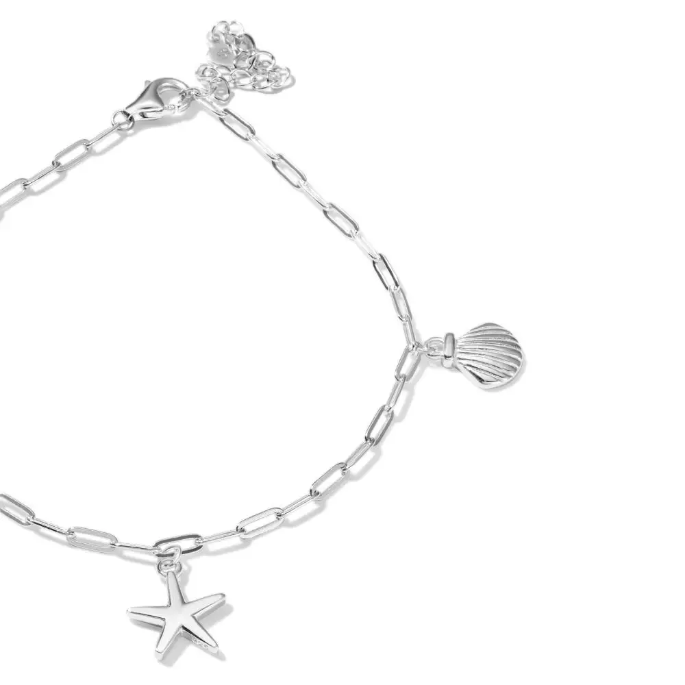 KAKODIY Paperclip Chain 925 Sterling Silver 5A Zircon Shell Star Pendant Bracelet for Women detail 1