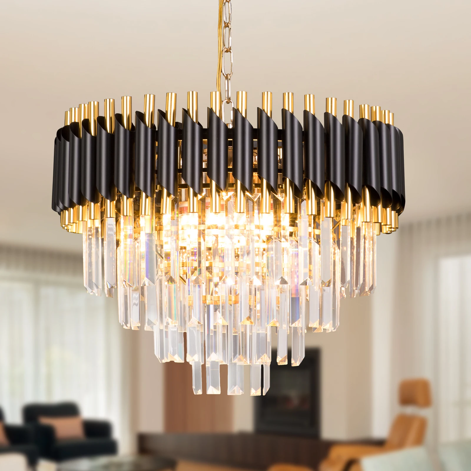 Modern Luxury LED Ceiling Light Crystal Long Chandelier for Living Room and  Bedroom AC Power Source