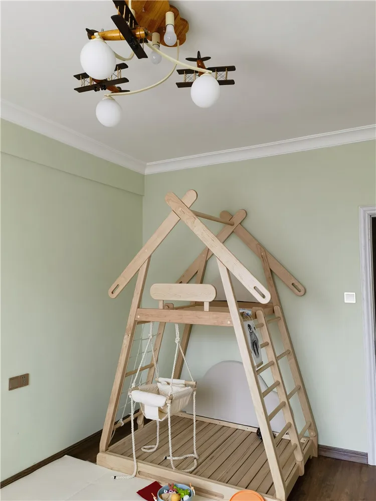 Modern Kids Montessori House Bed Wooden Toddler Bunk Bed With Playhouse