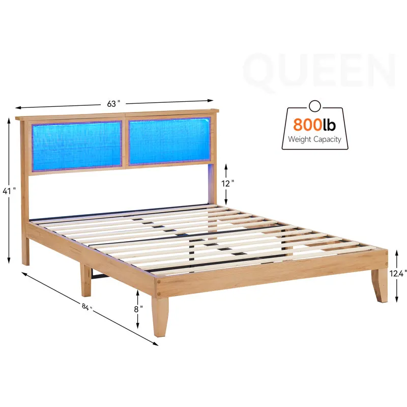 Kainice Japanese Joinery Style Base Set Use for Bedroom Hotel Double Single Bed Simple king Soft Bamboo Boho Bed Frame