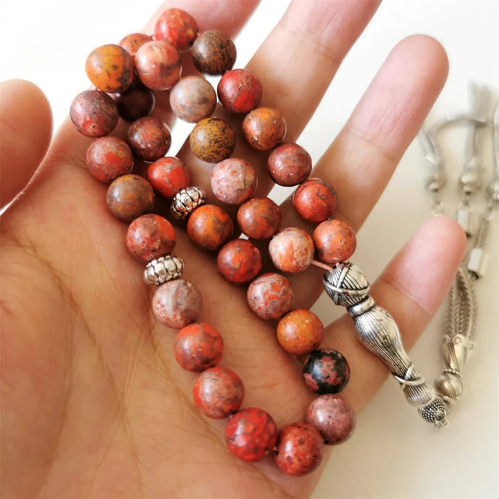 Natural Stone Misbaha Orange Turquoise Islamic Rosary Arab Accessories 33  Prayer Beads Ramadan Eid Gift Muslim Tasbih