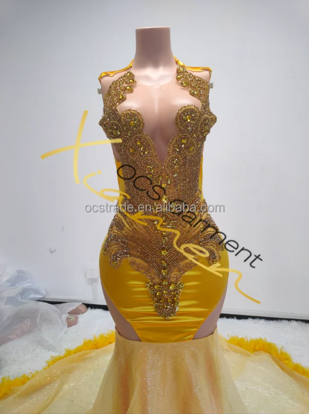slim fit dress slacks Sequined Prom Dress Mermaid V-Neck Sweep Train With Pleated main image 1