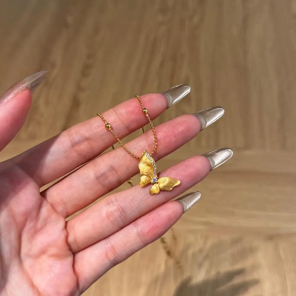 KAKODIY Gold Bead Chain Butterfly Charm Pendant Necklace Zircon Palestine Necklace for Women detail 6