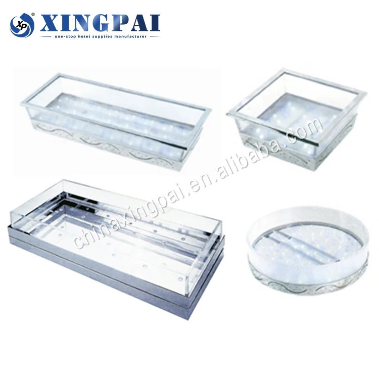 XINGPAI Led Acrylic Table Service Seafood Ice Bucket Ice Display Buffet Food Display Stand for Restaurant