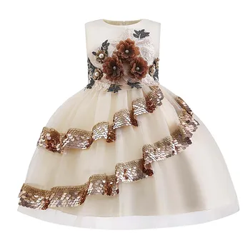 New Style Sequin Flower Girl Birthday Party Wedding Gown Children Girl Dresses Kids Dresses For Girls