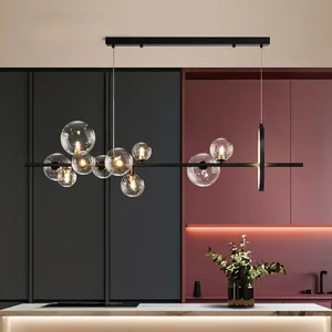 JACKSUN Nordic Glass Dining Room Decorative Chandelier Luxury Grand Hall Elegant Home Decor Sleek Bean-Shaped Long Pendant Light