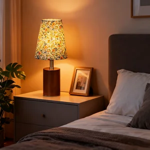 JACKSUN French Retro Classic Fabric Lampshade Desk Lamp Rustic Wooden Lampholder Nightstand Bedside Table Lamp