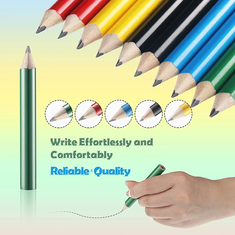 Promotional Hold Comfortable Personalized Triangular Short Fat Wooden Pencils Color Coated