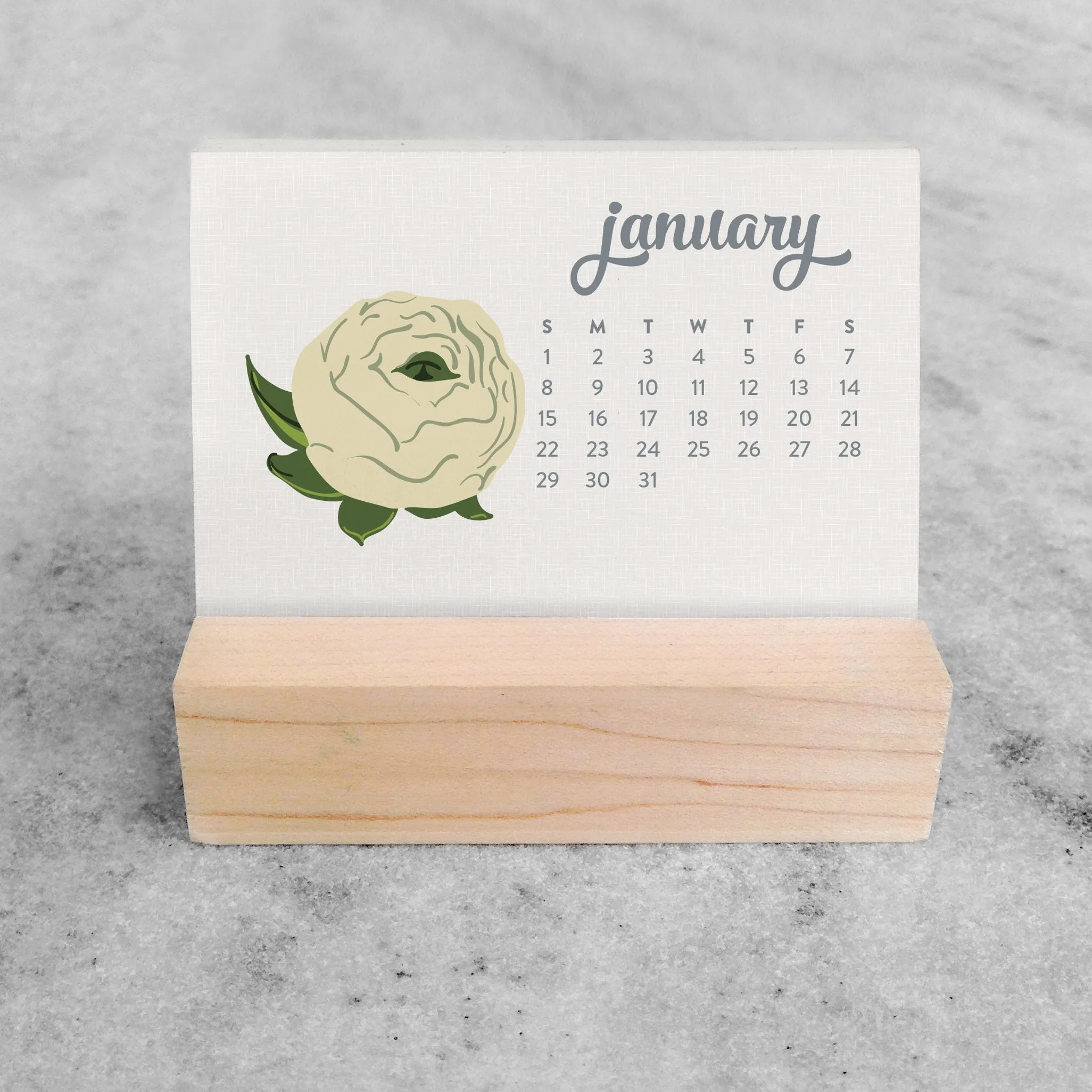 Mini Desk Calendar Card With Wooden Stand Custom 2023 12 Months Floral