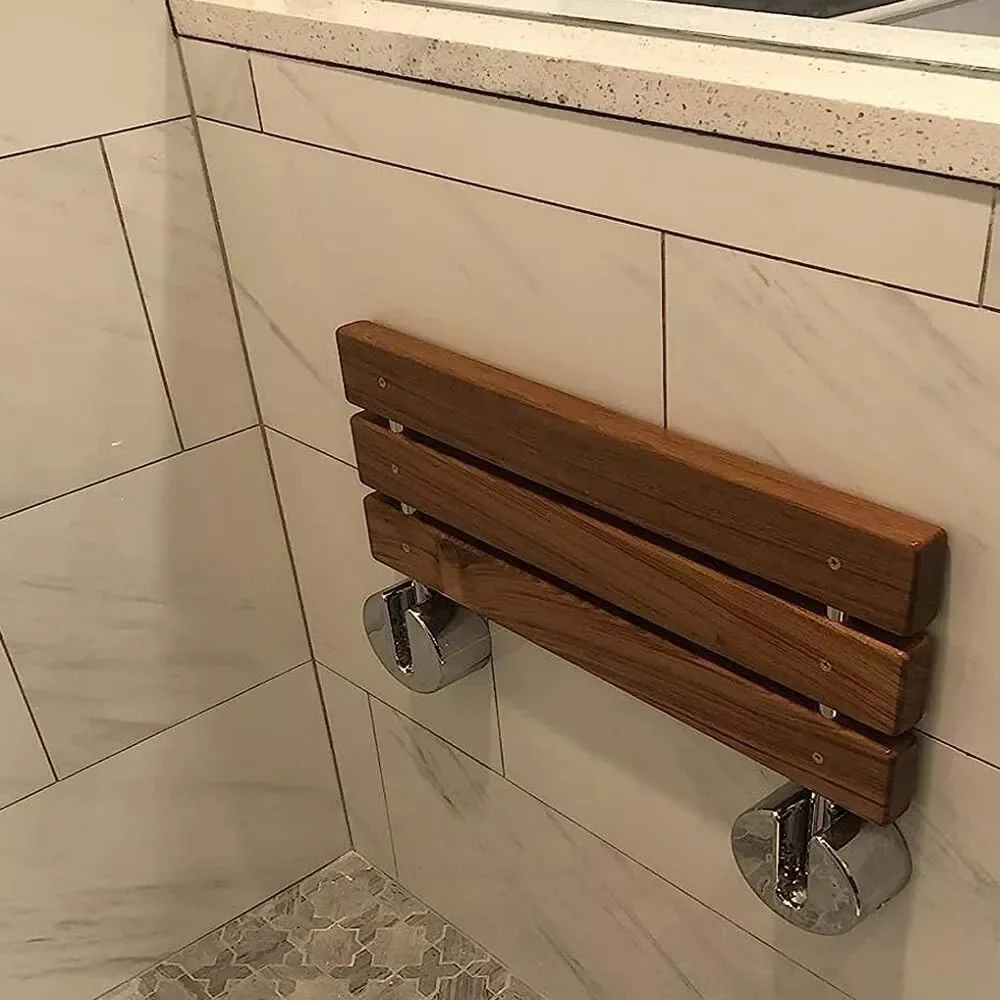 product wholesale premium bathroom 20 inch teak folding shower seat bench wall mounted-7