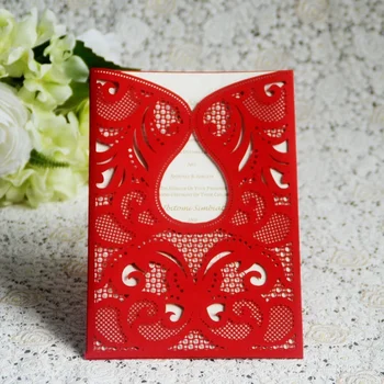 Custom Red laser cut indian wedding invitation cards