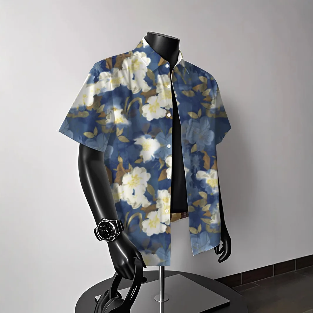 Men's Hawaiian Floral Short-Sleeve Shirt - Summer American Retro Ideal for Thai Getaways Beach Outfits & Coastal Styles