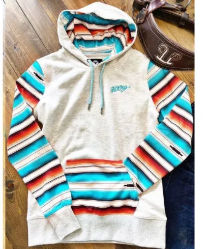 Casual Striped Long Sleeve Pullover Hooded Sweatshirts Fleece Tribal Hoodies with Polyester Lining Color Matching Tops