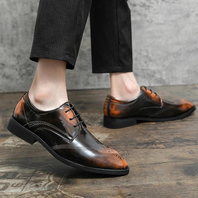 Fashion Oxford Derbies 38-48 Man Shoe Comfort Brush Off Lace Up Leather Dress shoes For Men