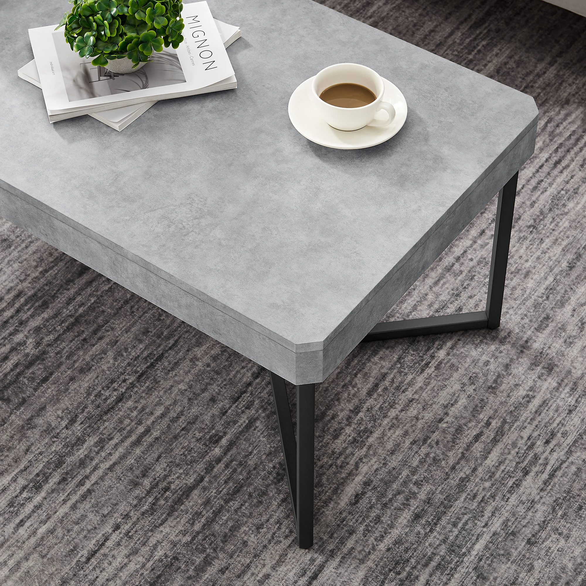 VASAGLE Simple 120cm Gray Coffee Table Living Room Household Basalt Coffee Table