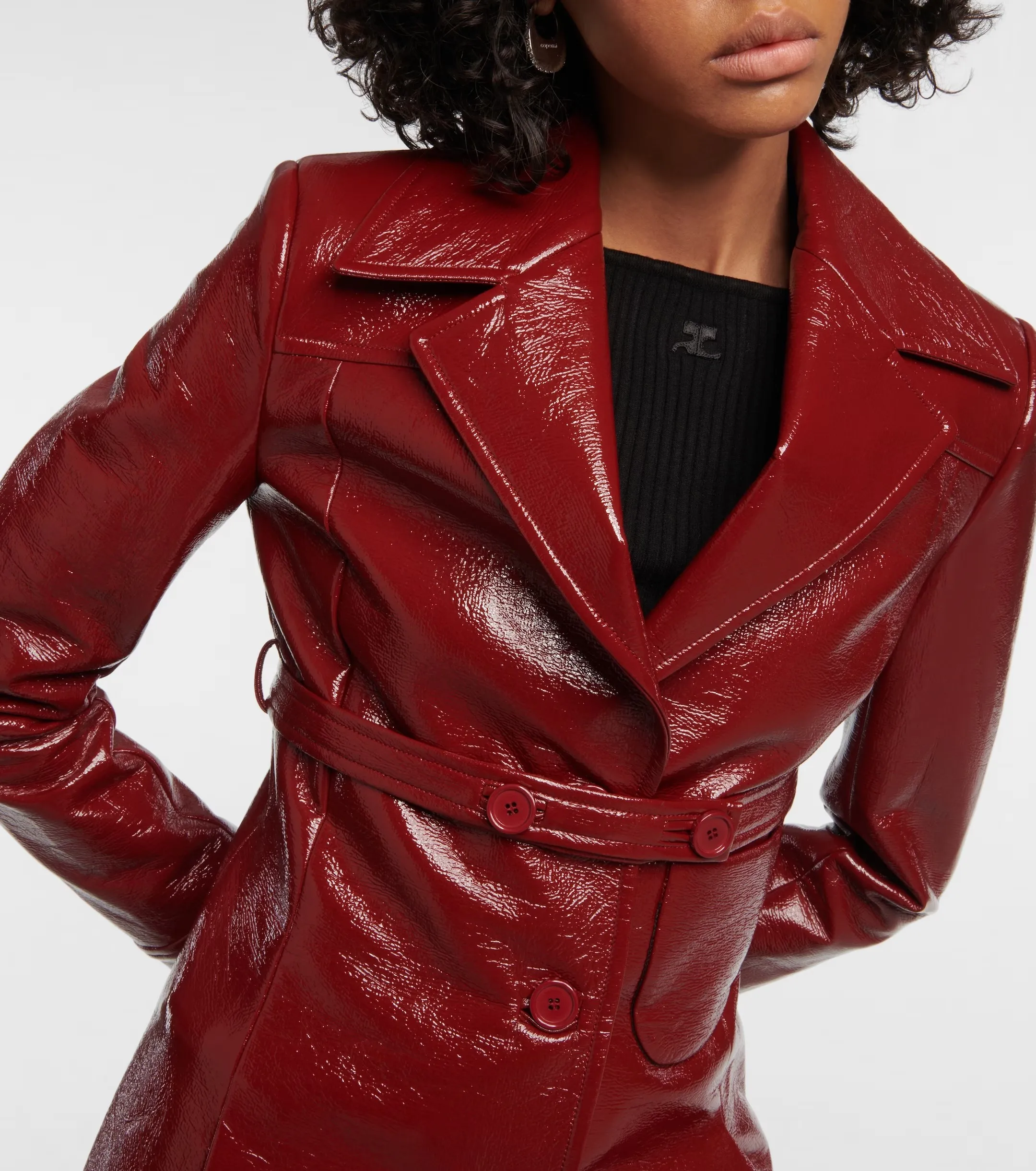 Women's Red Crocodile Embossed Cowhide Trench Coat