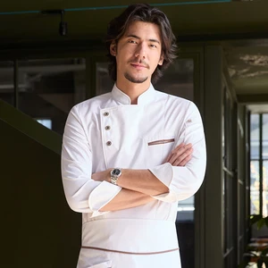 Zhenyao High-End Long Sleeve Western Canteen Canvas Uniforms Autumn Winter Chef Work Clothes for Restaurants Restaurant Bar