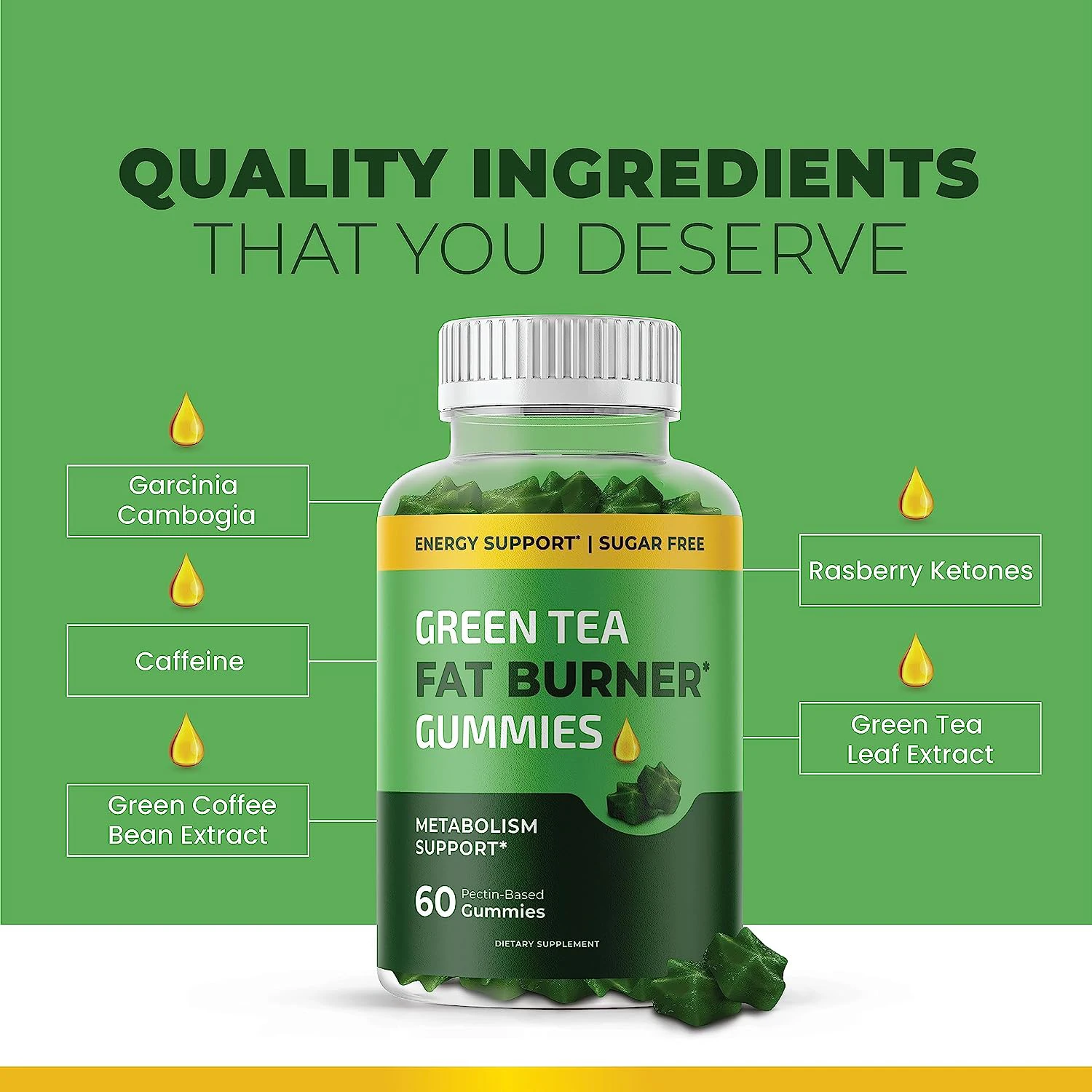 Custom Metabolism Booster Weight Loss Matcha Green Tea Gummy Bear Apple