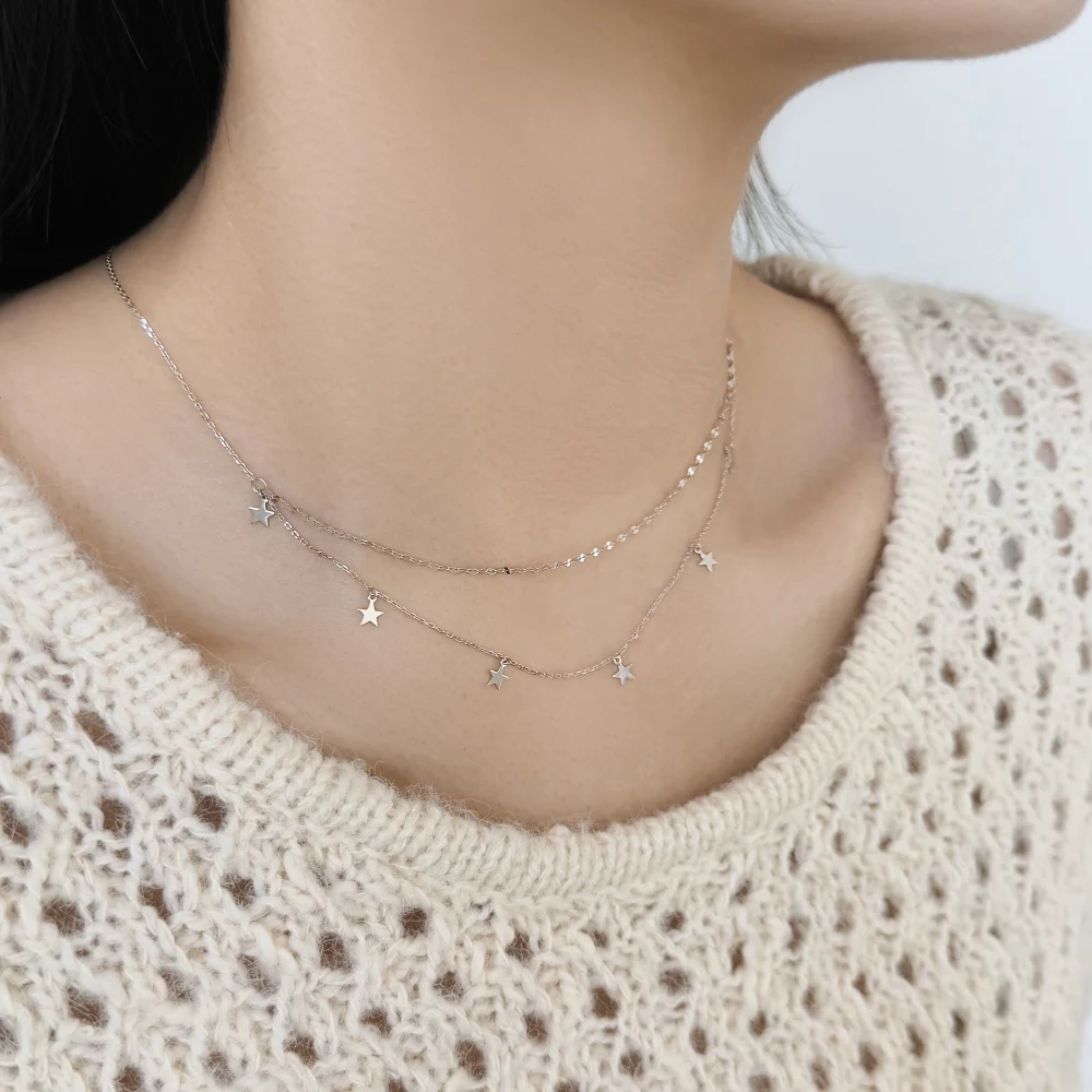 KAKODIY simple design fashion jewelry double chain five star pendant necklace daily dress jewelry necklace detail 2