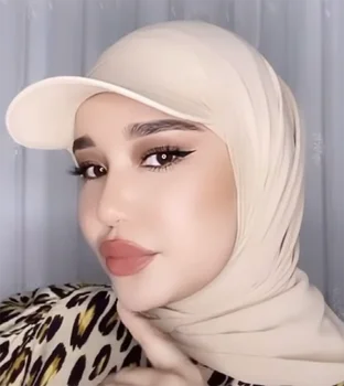 Wholesale Instant Chiffon Hijab For Muslim Women With Baseball Cap Sports Bonnet Hijab For Muslim Women