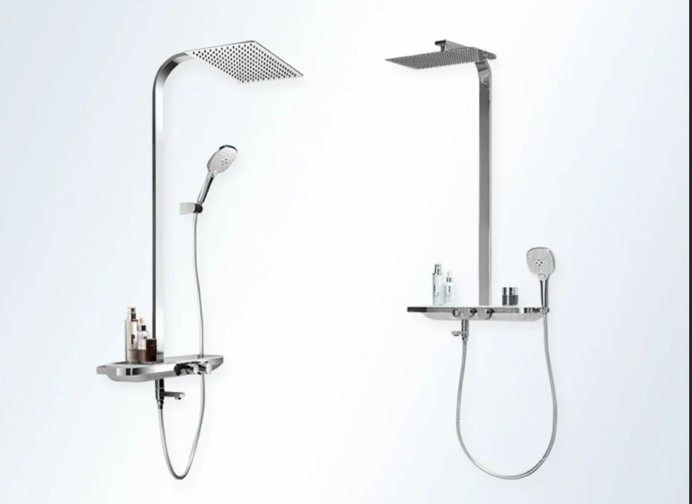 mezclador termostático de ducha montado en la pared con cabezal de ducha tipo lluvia y grifo de ducha de mano Sistema de ducha con termostato 