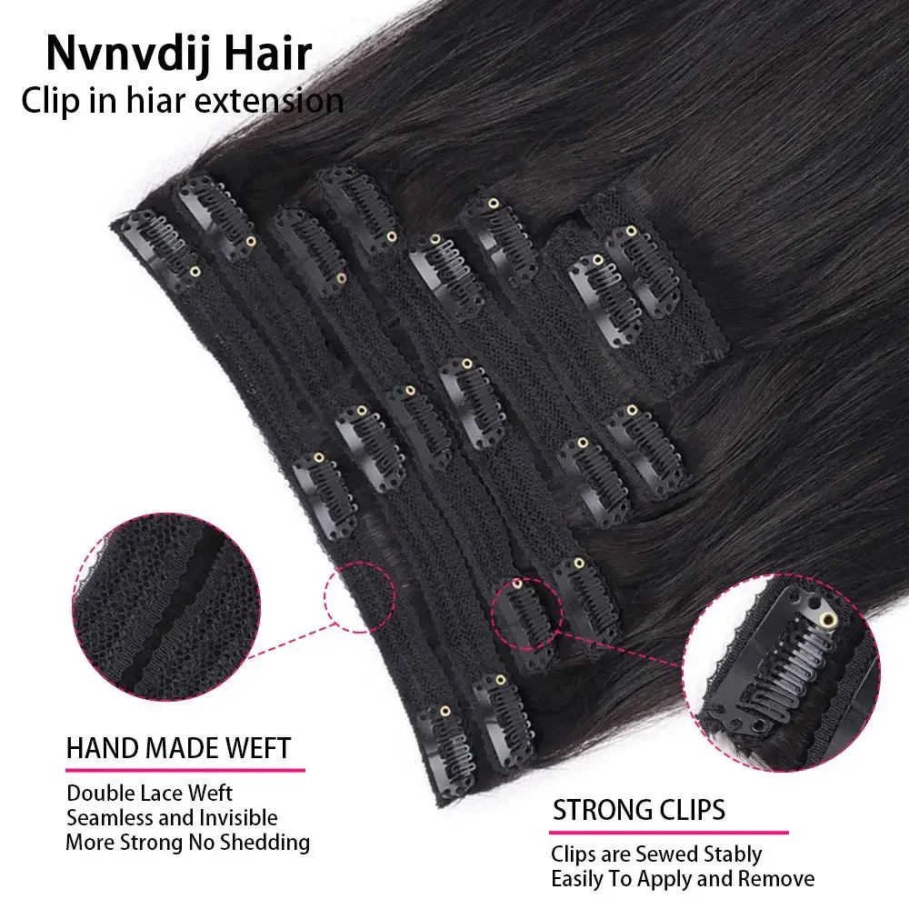 Natürliche, glatte Clip-in-Haarverlängerungen, Echthaar, 100 % Echthaar, unsichtbar, nahtlos, Remy-Clip-on-Haarverlängerungen_voghion.com