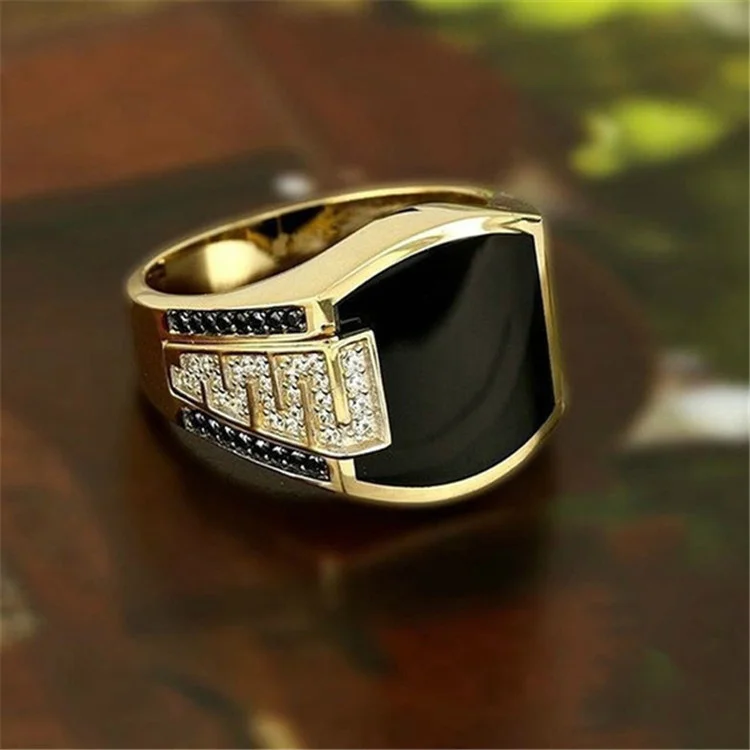 Punk Men Rings Vintage Rectangular Geometry Rings Glisten Diamond Rings for Men