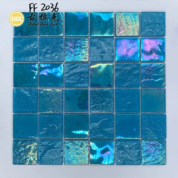 Rainbow Customize Square Blue brick Tile Pool Iridescent Tile Swimming Pool Glass Mosaic details