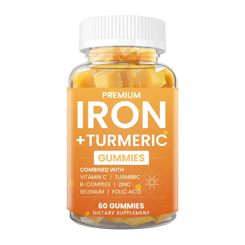 OEM Premium Iron Gummies with Turmeric Vitamin Complex Veagn Iron Gummies 60 Pills Iron Supplement for Boost Hemoglobin
