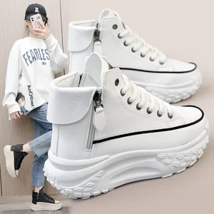 High-top Shoes Women Summer 2026 New Round-toe Thick-soled Height-increasing Casual Sneakers Street Style