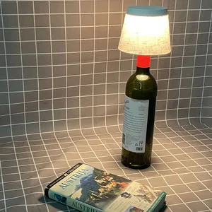 Modern Restaurant Hotel Desk Lamp Fabric Shade USB Charging Decorative Lighting Cordless Wine Bottle Lamp
