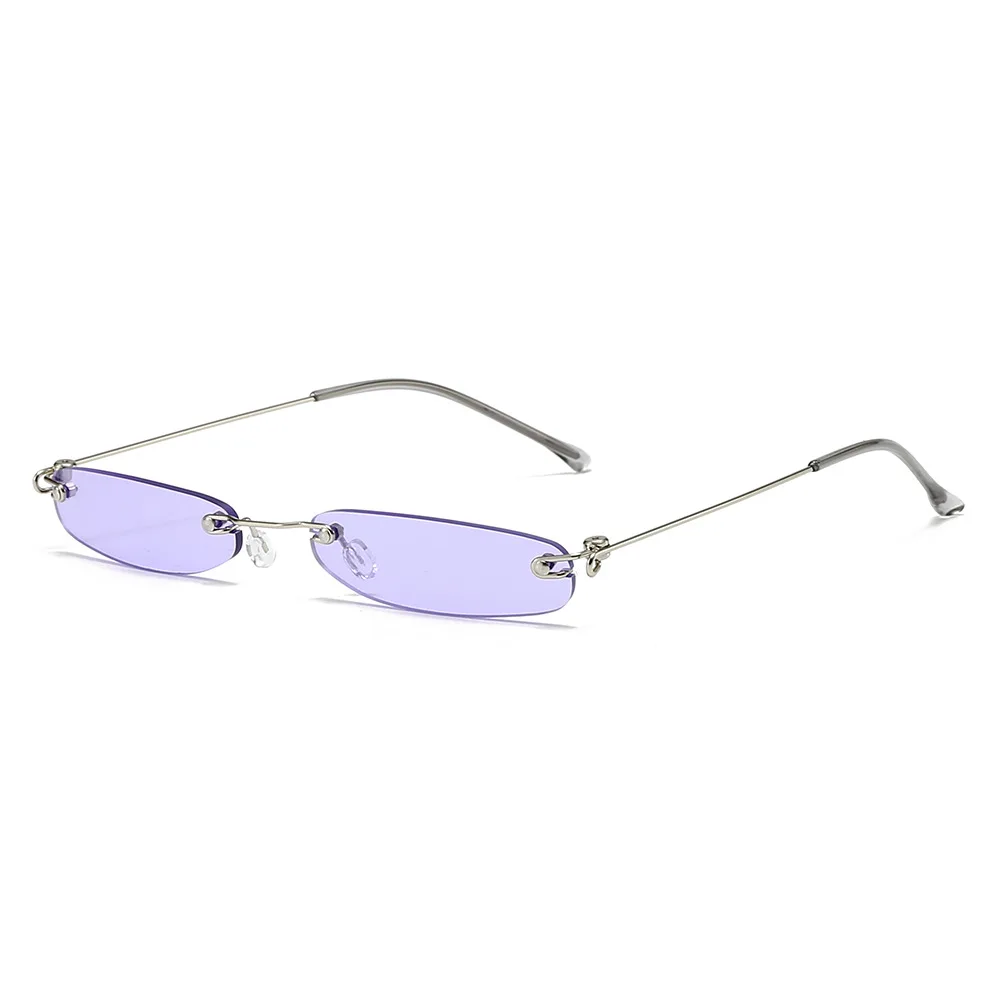 8082 Custom Logo New Personality Small Oval Frame Rimless Ultra Light Mini Women Men Shades Vintage Sunglasses