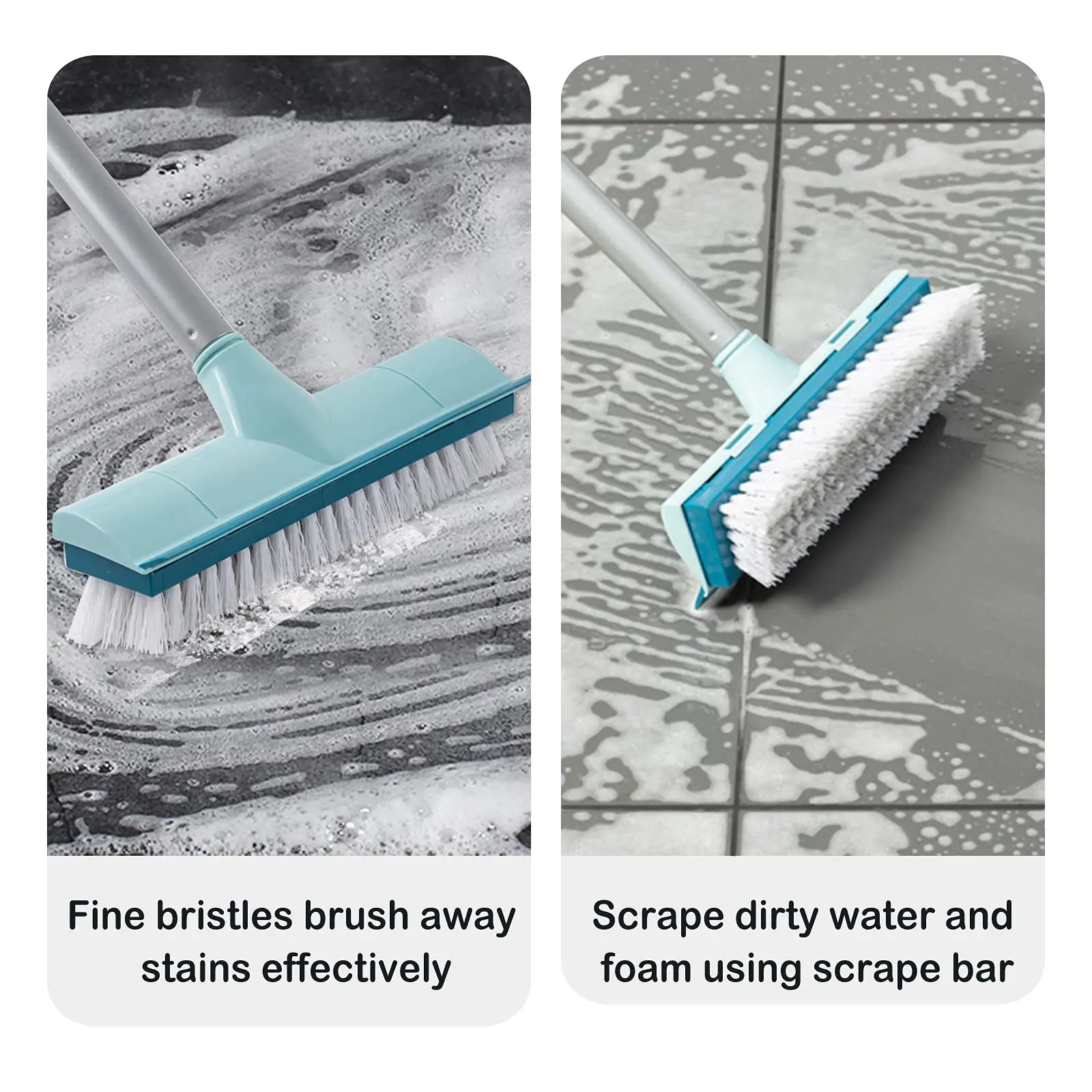 Source Floor Scrub Brush with Long Handle 50 Stiff 2 in 1 Scrape