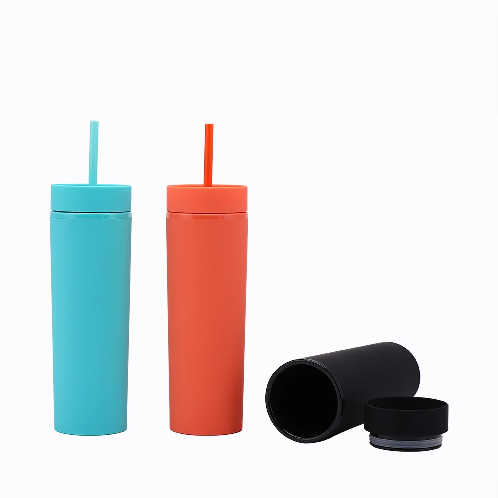 Горячая Распродажа, акриловый пластиковый матовый тонкий стакан 16 унций с двойными стенками и матовой соломинкой