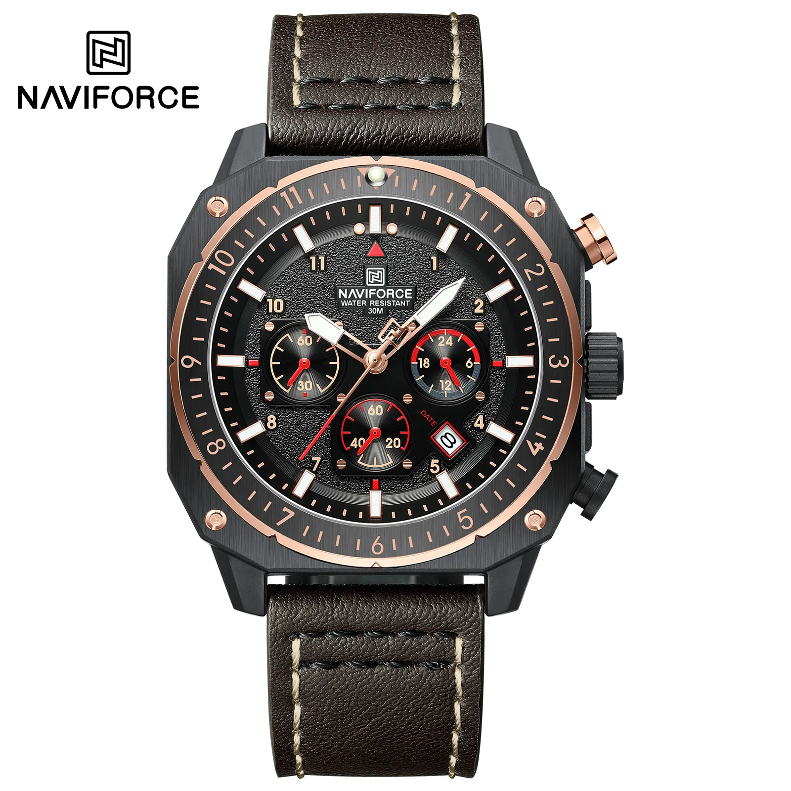 NAVIFORCE Brand High Quality Men Watch Leather Strap Waterproof Male Quartz Wrist watch Sport Clock Relogio Masculino 8057