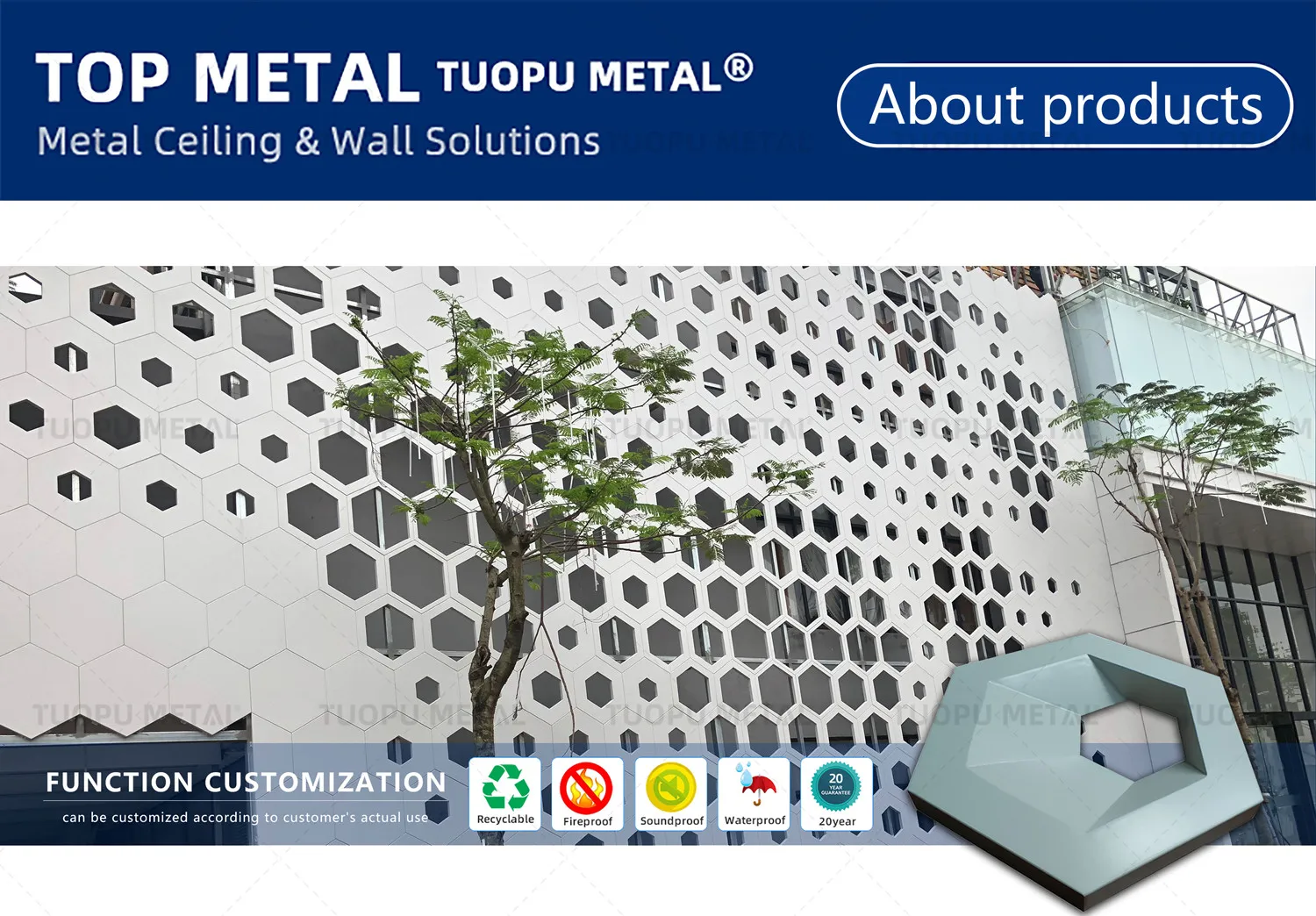 Metal Cladding Hexagonal Outdoor Hexagon Aluminum Cladding 3D Panels for Modern Wall Facade ...