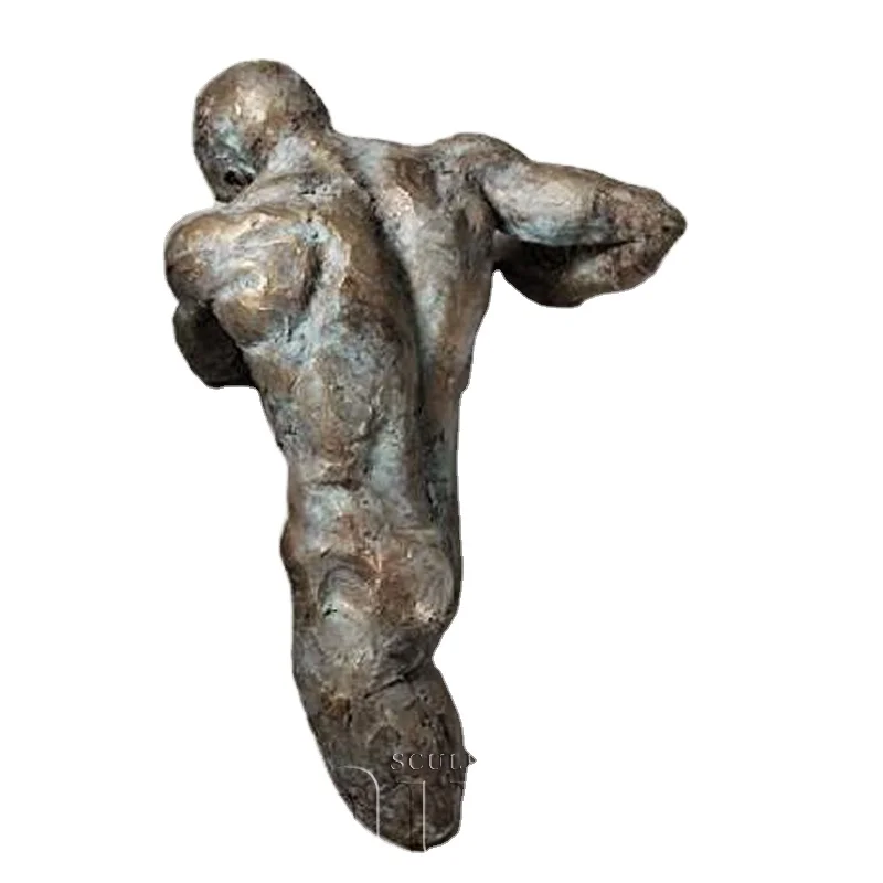 abstract figure nude man enbedded wall sculpture cast by bronze