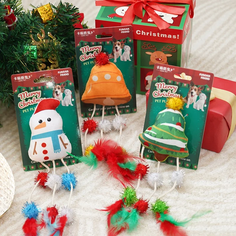 Christmas Pet Cat Toys Catnip Feather Plush Toy for Kitten Cat Chew Toy Interactive Pet Products Cat Accessories